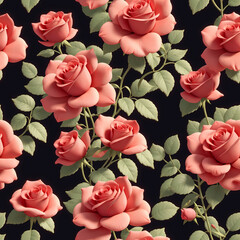 Seamless realistic pink roses pattern, 3d rendered, wallpaper design. Generative ai