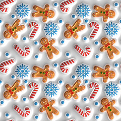 Christmas Gingerbread 3D inflated bubble pattern. Puffy seamless tileable pattern. Endless texture for wallpaper, packaging, wrapping paper and etc.