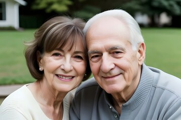 a portrait of a happy white, caucasian, senior, elderly, married couple, in love