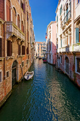 Grand Canal, Venice with View of the river and city historical architecture. with gondolas in Venice, Italy. in winter time.