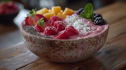healthy breakfast options, kickstart your day with a tasty and healthy smoothie bowl made of coconut oil and fresh fruits, brimming with goodness