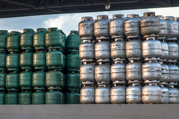 Stacks of cooking gas cylinders in a retail store in Brazil