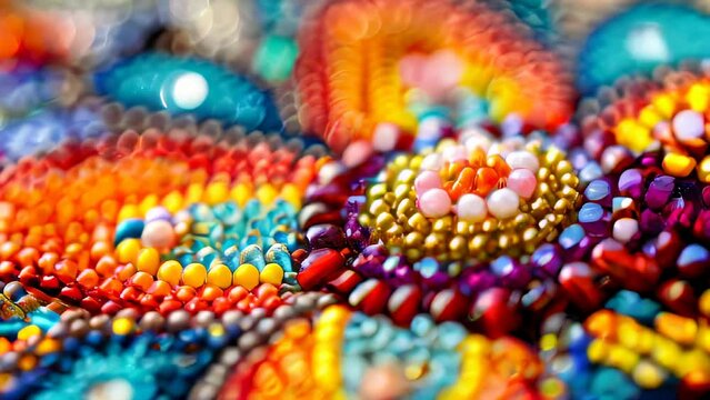 Close-up of colorful beaded jewelry with intricate design