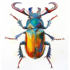 Stunning depiction of an iridescent stag beetle with rich colors and intricate details.