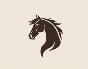 logo design, minimalistic silhouette of horse head, simple shapes, flat color background, no shadows or gradients, vector illustration