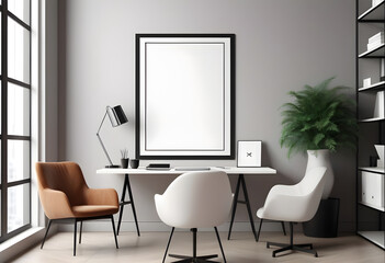 Frame mockup, ISO A paper size. Living room wall poster mockup. Interior mockup with house background. Modern interior design 3D render