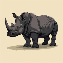 Fototapeta premium Detailed illustration of a standing rhinoceros with a textured skin, set against a beige background.