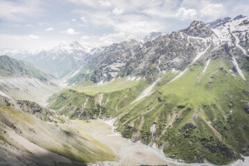 Mountain panorama landscape in the mountains of Tajikistan on a sunny summer day, view of mountain...