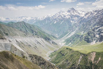 Mountain panorama landscape in the mountains of Tajikistan on a sunny summer day, view of mountain...