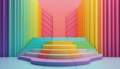 3D rendering of colorful walls with steps and geometric shapes