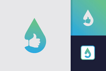 Good water icon. Thumb up with water logo design vector template