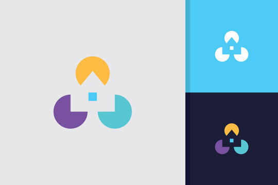 house with three elements logo design vector template
