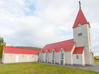 The church of town of Svalbardseyri in Eyjafjordur in north Iceland