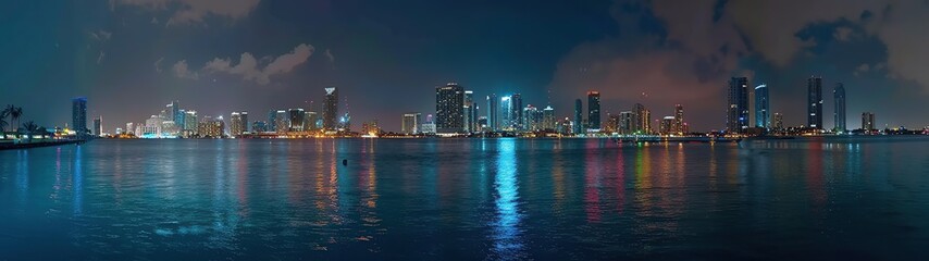 Fototapeta premium Panorama of downtown Miami skyline at night