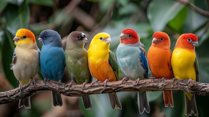 Colorful birds perched on a branch