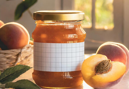 Home made Peach Jam Jelly Jar Label Mockup 01 Gerenative Ai