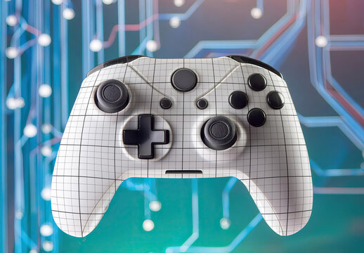 Gamepad with colorful tech digital background Mockup 02 Generative Ai