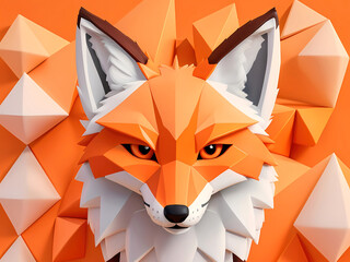 Red fox face background, vector triangles style. Generative ai