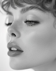 Obraz premium High-key beauty shot, London makeup artist, soft studio lighting. 