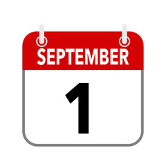 1 September, calendar date icon on white background.