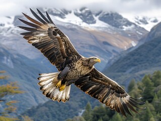 Obraz premium Eagle flying over scenic mountain range