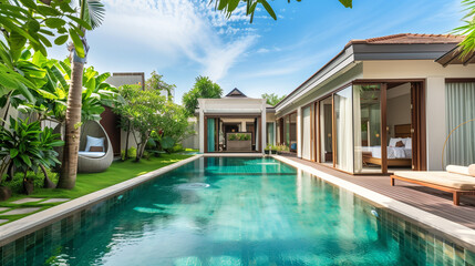 Luxurious Villa With Swimming Pool and Lounge Chairs