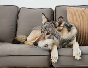loup allongé sur un canapé en ia