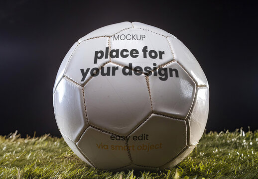 Real Soccer Ball on grass Mockup 01 Generative Ai