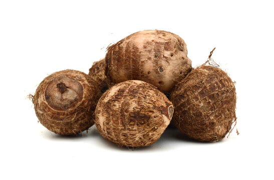 Closeup of taro on white background