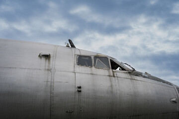 The front fuselage of an old An 12 military cargo aircraft.