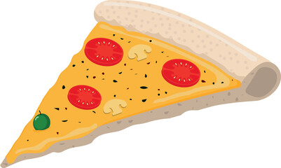 pedaço de pizza - muçarela, queijo, orégano, pedaços de tomate, cogumelos e azeitona