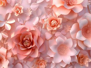 A pink flowery background with a lot of pink flowers. The flowers are arranged in a way that they look like they are blooming
