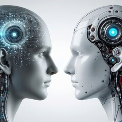 2 ai robot heads facing each other