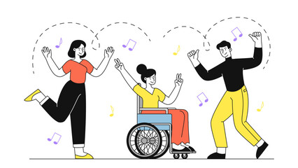 Woman dancing at wheelchair vector simple