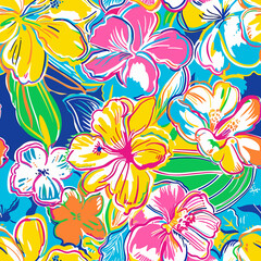 Hawaiian Print Floral Seamless Pattern , Summer Pattern, Seamless Texture, Digital Paper