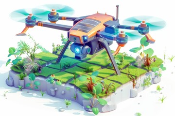 Fototapeta premium Nutritional crop care and vineyard flight operations benefit from farm layout and isometric vector technology in agriculture