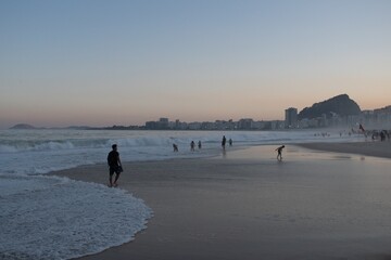 leisurely activities at sundown in the beach