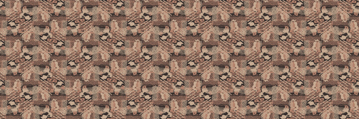 Tribal ethnic camouflage abstract border design in fall color trend. Seamless banner rustic surface texture with neutral tone handwork mark making shapes. 