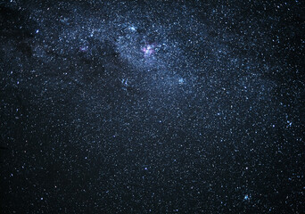 Sky, dark and galaxy of stars in outer space on black background for astronomy, universe or light....