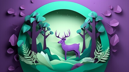 A paper cutout of a deer in a forest