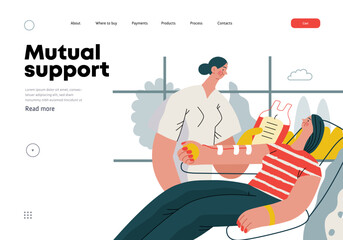 Mutual Support: Blood donation -modern flat vector concept illustration of a nurse and woman donating blood A metaphor of voluntary, collaborative exchanges of resource, services