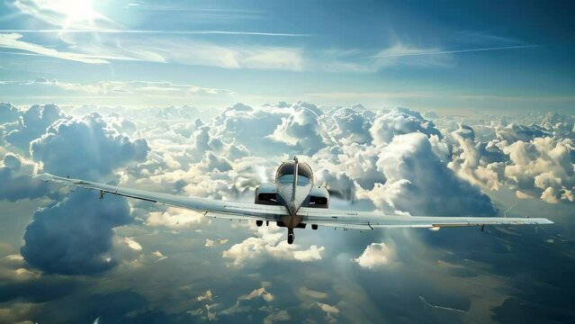 Small aircraft flying above clouds during daylight