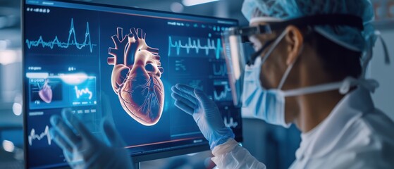 Doctor use a computer interface to view heart condition