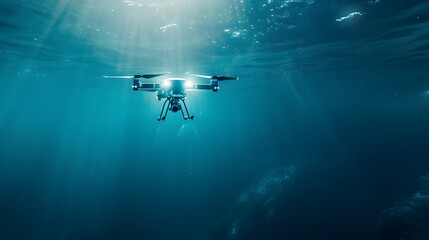 Aquatic Drone Monitoring Drone flying above water for environmental monitoring