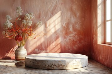 Product display podium with soft and gentle light for cosmetic adsvertising.