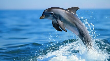 Fototapeta premium Dolphin leaping gracefully over ocean waves