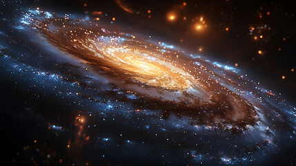 A stunning spiral galaxy with blue and golden glimmers in the cosmos. Deep space, milky way and universe concept