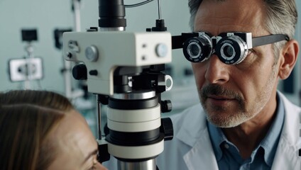 an ophthalmologist checks the equipment