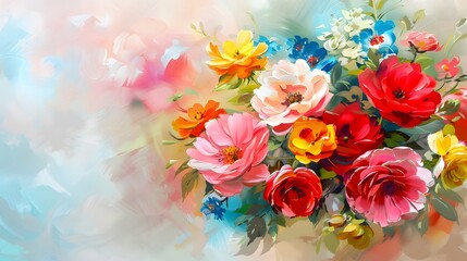 Bouquet of colorful bright flowers on pastel backgrounnd