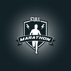 Obraz premium Runner shield with ribbon logo vector graphic illustration on background